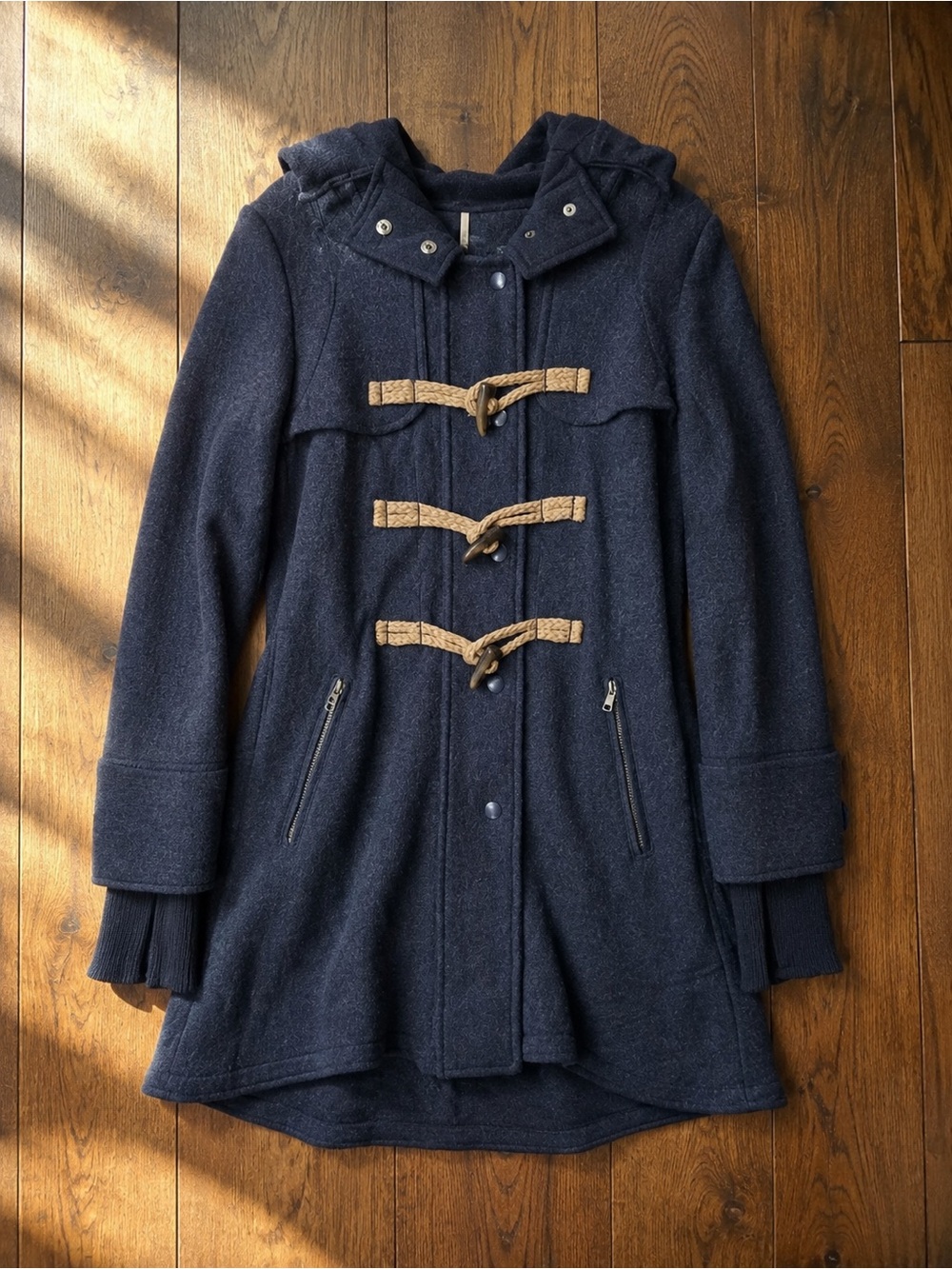 Free People Boiled Wool Military Toggle Hooded Winter Coat Sz M